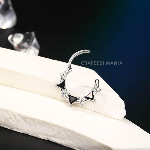 CM Crareesi Mania Septum Rings 316L Stainless Steel Septum Piercing Jewelry Black CZ Septum Jewelry for Women Clear CZ Daith Piercing Jewelry Daith Earrings in Saudi Arabia