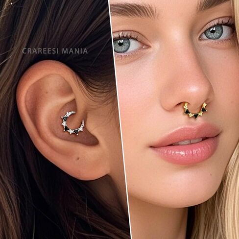 CM Crareesi Mania Septum Rings 316L Stainless Steel Septum Piercing Jewelry Black CZ Septum Jewelry for Women Clear CZ Daith Piercing Jewelry Daith Earrings in Saudi Arabia