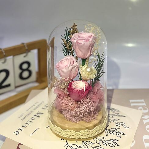 Preserved Rose Flowers for Women, Forever Preserved Flowers in Glass Dome, Eternal Real Roses Gift for Mother's Day, Christmas, Anniversary and Birthday (Pink) in Saudi Arabia