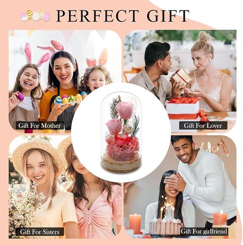 Preserved Rose Flowers for Women, Forever Preserved Flowers in Glass Dome, Eternal Real Roses Gift for Mother's Day, Christmas, Anniversary and Birthday (Pink) in Saudi Arabia
