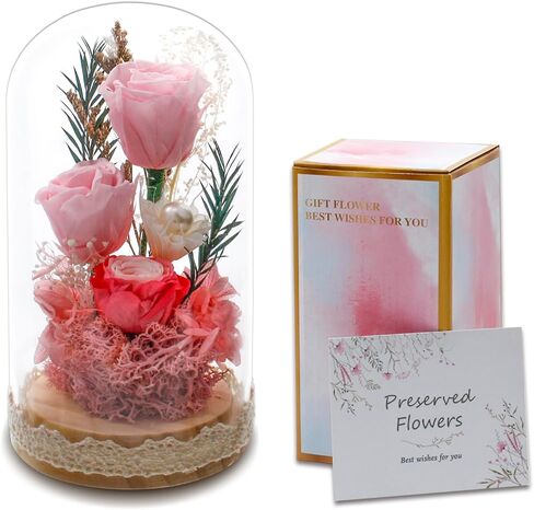 Preserved Rose Flowers for Women, Forever Preserved Flowers in Glass Dome, Eternal Real Roses Gift for Mother's Day, Christmas, Anniversary and Birthday (Pink) in Saudi Arabia