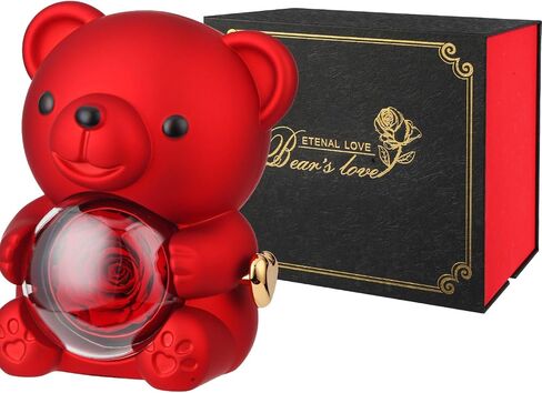 Cute Teddy Bear with Forever Preserved Real Rose,Eternal Flowers Elegant Rose Box with Teddy Bear Gift Card, Romantic Gift for Her in Valentine's Day, Mother's Day,Weddings in Saudi Arabia
