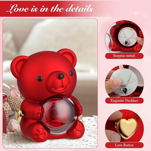 Cute Teddy Bear with Forever Preserved Real Rose,Eternal Flowers Elegant Rose Box with Teddy Bear Gift Card, Romantic Gift for Her in Valentine's Day, Mother's Day,Weddings in Saudi Arabia