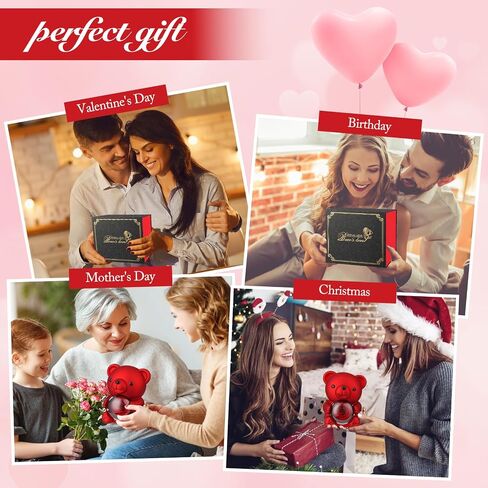 Cute Teddy Bear with Forever Preserved Real Rose,Eternal Flowers Elegant Rose Box with Teddy Bear Gift Card, Romantic Gift for Her in Valentine's Day, Mother's Day,Weddings in Saudi Arabia