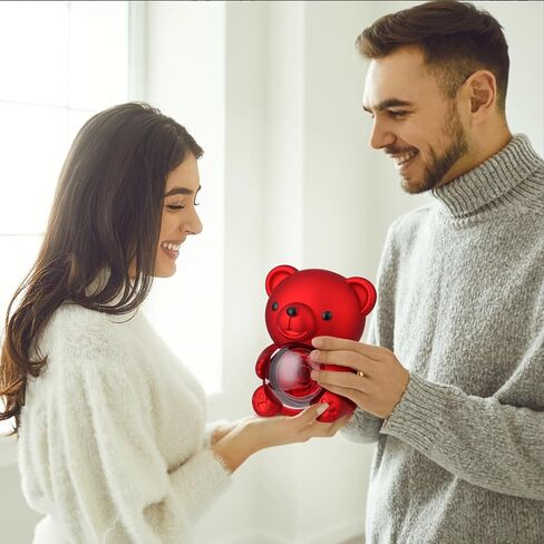 Cute Teddy Bear with Forever Preserved Real Rose,Eternal Flowers Elegant Rose Box with Teddy Bear Gift Card, Romantic Gift for Her in Valentine's Day, Mother's Day,Weddings in Saudi Arabia