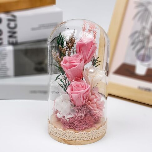Preserved Rose Flowers for Women, Forever Preserved Flowers in Glass Dome, Eternal Real Roses Gift for Mother's Day, Christmas, Anniversary and Birthday (Pink) in Saudi Arabia