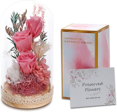 Preserved Rose Flowers for Women, Forever Preserved Flowers in Glass Dome, Eternal Real Roses Gift for Mother's Day, Christmas, Anniversary and Birthday (Pink) in Saudi Arabia