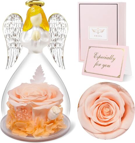 Sunia Preserved Rose Angel Figurine with Real Forever Flowers, Birthday Gift for Mom, Women, Grandma (Purple) in Saudi Arabia