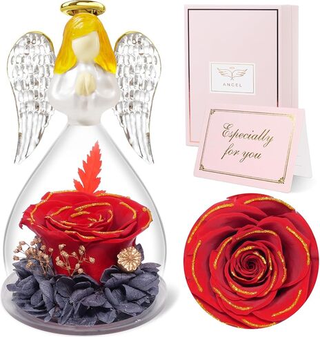 Sunia Preserved Rose Angel Figurine with Real Forever Flowers, Birthday Gift for Mom, Women, Grandma (Purple) in Saudi Arabia