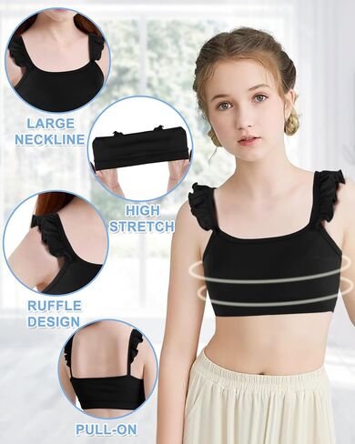 Girls Training Bras Teen Ruffle Kids Yoga Bra 8-10 10-12 12-14 in Saudi Arabia