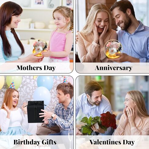 Double Blessing of Real Rose and Real Natural Healing Crystal, Preserved Flowers Glass Dome with LED,Rose Gift for Women,Preserved Rose in Black Gift Box with Card,Romantic Glass Rose for Birthday in Saudi Arabia