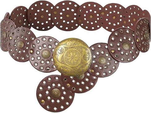 Western Leather Belt for Women Wide Cowboy Hollow Boho Disc Concho Waist Belts for Dress Jeans in Kuwait