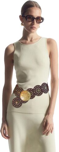 Western Leather Belt for Women Wide Cowboy Hollow Boho Disc Concho Waist Belts for Dress Jeans in Kuwait