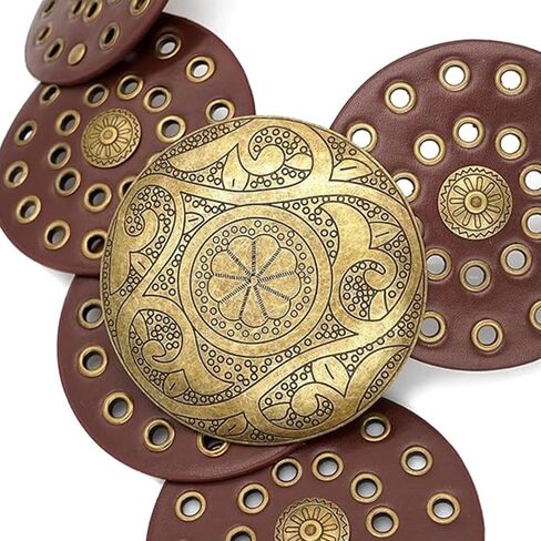 Western Leather Belt for Women Wide Cowboy Hollow Boho Disc Concho Waist Belts for Dress Jeans in Kuwait