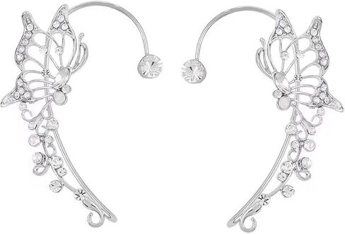 Sparkling Butterfly Ear Cuffs Crystal Angel Wing Cartilage Climber Ear Wrap Shining Leaf Cartilage Climber Cuff Earrings Jewelry for Women in Kuwait