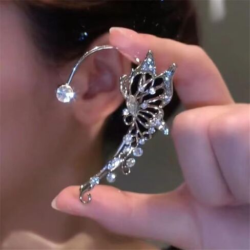 Sparkling Butterfly Ear Cuffs Crystal Angel Wing Cartilage Climber Ear Wrap Shining Leaf Cartilage Climber Cuff Earrings Jewelry for Women in Kuwait