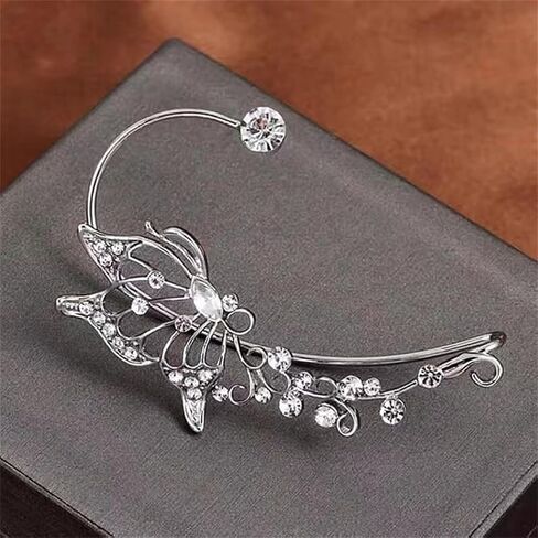 Sparkling Butterfly Ear Cuffs Crystal Angel Wing Cartilage Climber Ear Wrap Shining Leaf Cartilage Climber Cuff Earrings Jewelry for Women in Kuwait