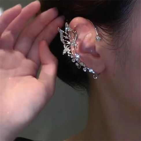 Sparkling Butterfly Ear Cuffs Crystal Angel Wing Cartilage Climber Ear Wrap Shining Leaf Cartilage Climber Cuff Earrings Jewelry for Women in Kuwait