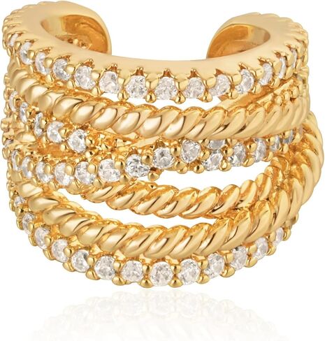 Ear Cuff Earrings for Women 14K Gold Plated Cubic Zirconia Sparkling Trendy Huggie Ear Cuffs Non Piercing | Clip On Cartilage | Single in Saudi Arabia