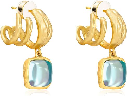 Montana West x Wrangler Square Dangle Drop Earrings for Women Gold Plated Unique Retro Huggie Hoop Lightweight Danity Jewelry with Ear Cuff in Saudi Arabia