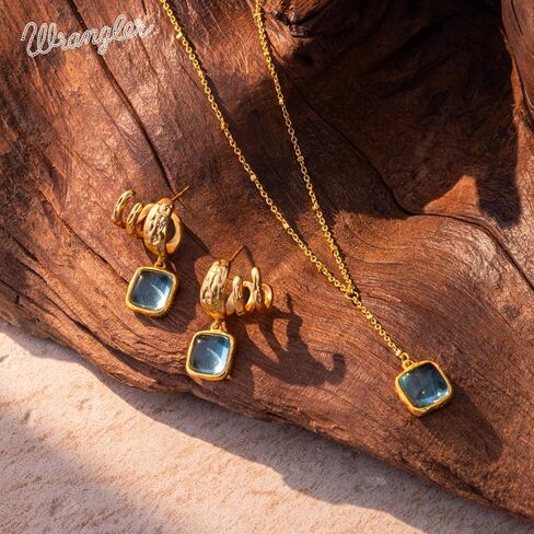 Montana West x Wrangler Square Dangle Drop Earrings for Women Gold Plated Unique Retro Huggie Hoop Lightweight Danity Jewelry with Ear Cuff in Saudi Arabia