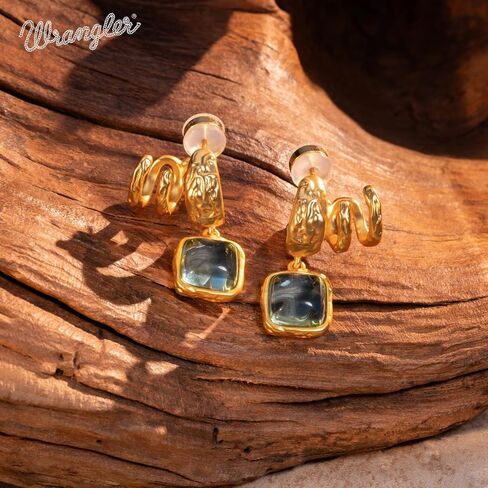 Montana West x Wrangler Square Dangle Drop Earrings for Women Gold Plated Unique Retro Huggie Hoop Lightweight Danity Jewelry with Ear Cuff in Saudi Arabia