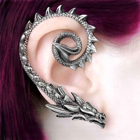 Vintage Dragon Ear Cuff Earrings Silver Exaggerated Dragon Cuff Wrap Earrings Punk Cuff Climber Crawler Earrings Gothic Clip on Earrings Jewelry for Women and Girls in Saudi Arabia