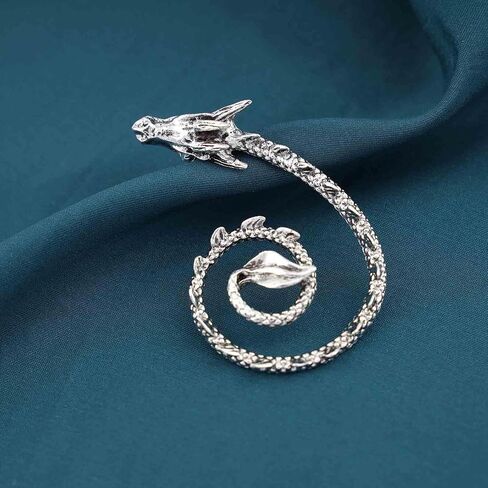 Vintage Dragon Ear Cuff Earrings Silver Exaggerated Dragon Cuff Wrap Earrings Punk Cuff Climber Crawler Earrings Gothic Clip on Earrings Jewelry for Women and Girls in Saudi Arabia