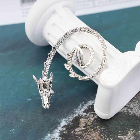 Vintage Dragon Ear Cuff Earrings Silver Exaggerated Dragon Cuff Wrap Earrings Punk Cuff Climber Crawler Earrings Gothic Clip on Earrings Jewelry for Women and Girls in Saudi Arabia