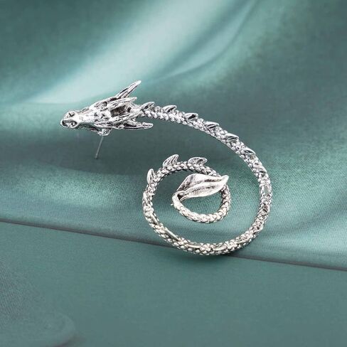 Vintage Dragon Ear Cuff Earrings Silver Exaggerated Dragon Cuff Wrap Earrings Punk Cuff Climber Crawler Earrings Gothic Clip on Earrings Jewelry for Women and Girls in Saudi Arabia
