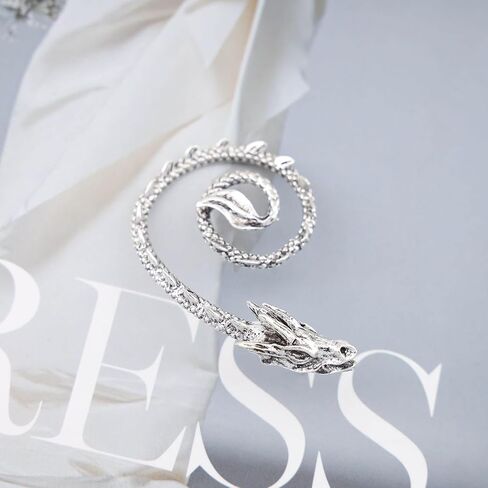 Vintage Dragon Ear Cuff Earrings Silver Exaggerated Dragon Cuff Wrap Earrings Punk Cuff Climber Crawler Earrings Gothic Clip on Earrings Jewelry for Women and Girls in Saudi Arabia