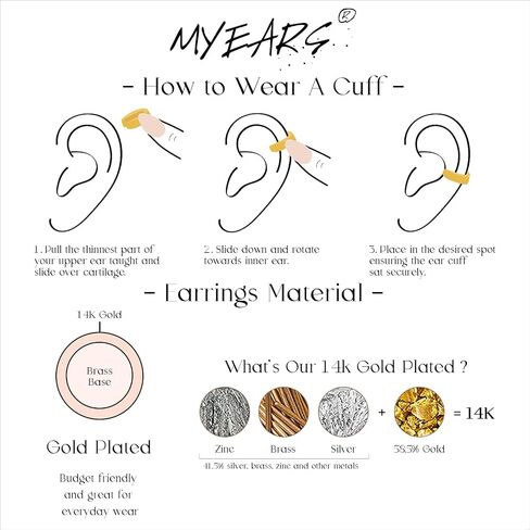 myears نساء أذن الكفة أقراط الذهب مقطع غضروف غير مثقوب على التفاف مفتوح قوس قزح Zirconia 14k مطلي بالذهب مطلي بالمعدلات اليومية البسيطة in Kuwait