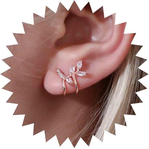 Andelaisi Boho Crystal Leaf Cuff Stud arocrings Vintage Leaf Clip أقراط الذهب CZ Leaf Ear Wrap arics no arcing arcing المجوهرات للنساء in Saudi Arabia