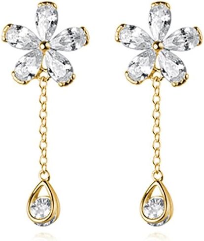 Reffeer Solid 925 Sterling Silver CZ Flower Cuff Earrings for Women Teens Flower Wrap Earrings Droplet Chain Earrings Cartilage Helix Earrings in Kuwait