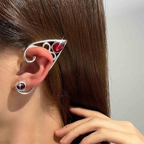 Punk Elf متسلق الكفة أقراط الذهب روبي أذن أذن حرب الجنية قزم الأذن الأذن أقراط ريد كريستال المستحضر أقراط الأذن الزاحفة المجوهرات المجوهرات للنساء in Saudi Arabia