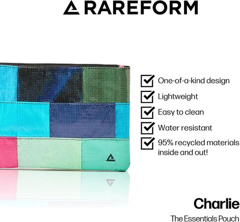 RAREFORM Patchwork Charlie Pouch | Lightweight, Recycled Material, Water-Resistant & Easy to Clean | Inner Fleece Lining, Unique Design, Colors May Vary in Saudi Arabia