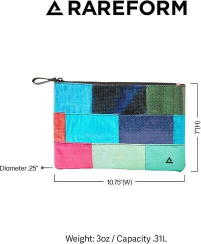 RAREFORM Patchwork Charlie Pouch | Lightweight, Recycled Material, Water-Resistant & Easy to Clean | Inner Fleece Lining, Unique Design, Colors May Vary in Saudi Arabia