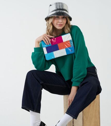 RAREFORM Patchwork Charlie Pouch | Lightweight, Recycled Material, Water-Resistant & Easy to Clean | Inner Fleece Lining, Unique Design, Colors May Vary in Saudi Arabia