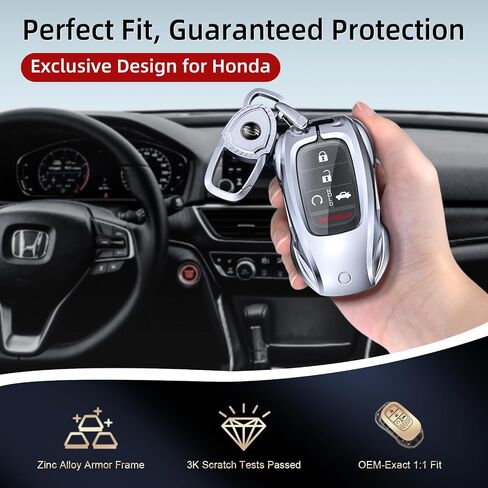 for Honda Key fob Cover with Keychain,2016-2022 2023 2024 2025 Civic Accord HR-V Pilot CR-V, Silicone,Ridgeline Car Key Fob Case Holder (Classic Black，For Honda-B) in Kuwait