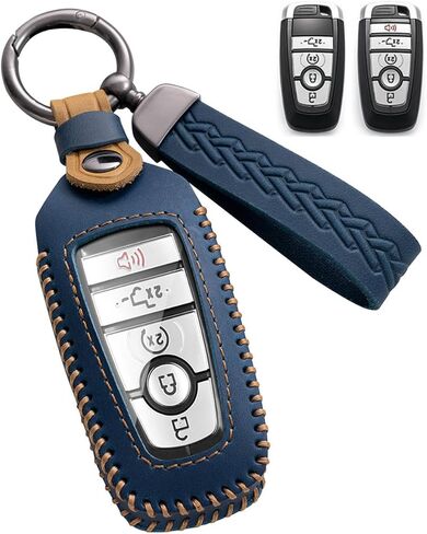 Ford Key Fob Cover Leather Case Case Case-key-key-key key fob holder tivers for bronco mustang f150 F350 Fusion Escape Edge Explorer Exptition Raptor 2017-2024 (Blue) in Kuwait