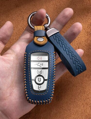 Ford Key Fob Cover Leather Case Case Case-key-key-key key fob holder tivers for bronco mustang f150 F350 Fusion Escape Edge Explorer Exptition Raptor 2017-2024 (Blue) in Kuwait