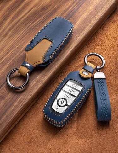 Ford Key Fob Cover Leather Case Case Case-key-key-key key fob holder tivers for bronco mustang f150 F350 Fusion Escape Edge Explorer Exptition Raptor 2017-2024 (Blue) in Kuwait