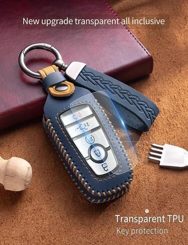 Ford Key Fob Cover Leather Case Case Case-key-key-key key fob holder tivers for bronco mustang f150 F350 Fusion Escape Edge Explorer Exptition Raptor 2017-2024 (Blue) in Kuwait