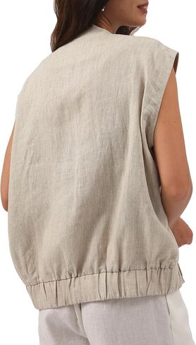 Amazhiyu Women' s Pure Linen Sleeveless Button Up Sleeveless Vest Coat Casual in Kuwait