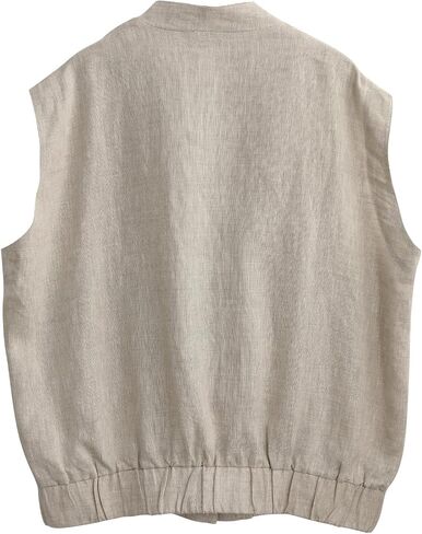 Amazhiyu Women' s Pure Linen Sleeveless Button Up Sleeveless Vest Coat Casual in Kuwait