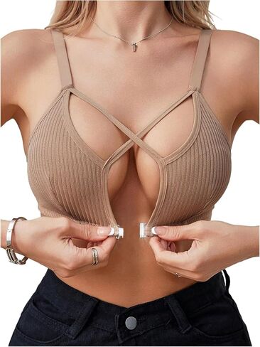 سولي هوكس الإغلاق الأمامي حمالات الصدر للنساء كروس الصليب الأمامي Bralette الحزام السباغيتي قطع صدرية لاسلكية in Kuwait