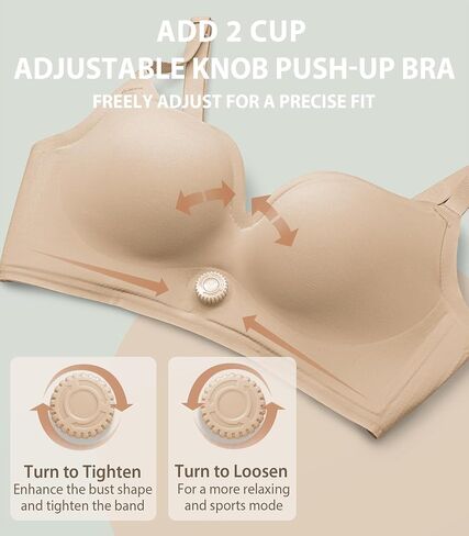 Push Up Bras for Women with Adjustable Band Size Pushup Knob - No Underwire Full Support Wireless Comfortable Add 2 Cups Bras in Saudi Arabia