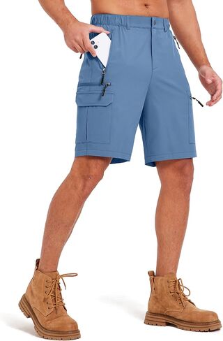 Mens Hiking Cargo Summer Shorts 9" Quick Dry Lightweight Outdoor Fishing Golf Casual Elastic Waist Loose Fit 6 Pocket in Saudi Arabia
