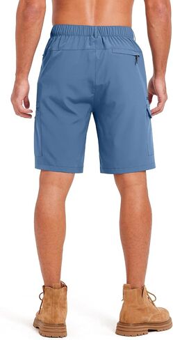Mens Hiking Cargo Summer Shorts 9" Quick Dry Lightweight Outdoor Fishing Golf Casual Elastic Waist Loose Fit 6 Pocket in Saudi Arabia
