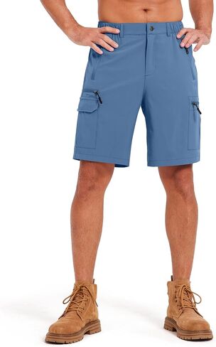 Mens Hiking Cargo Summer Shorts 9" Quick Dry Lightweight Outdoor Fishing Golf Casual Elastic Waist Loose Fit 6 Pocket in Saudi Arabia